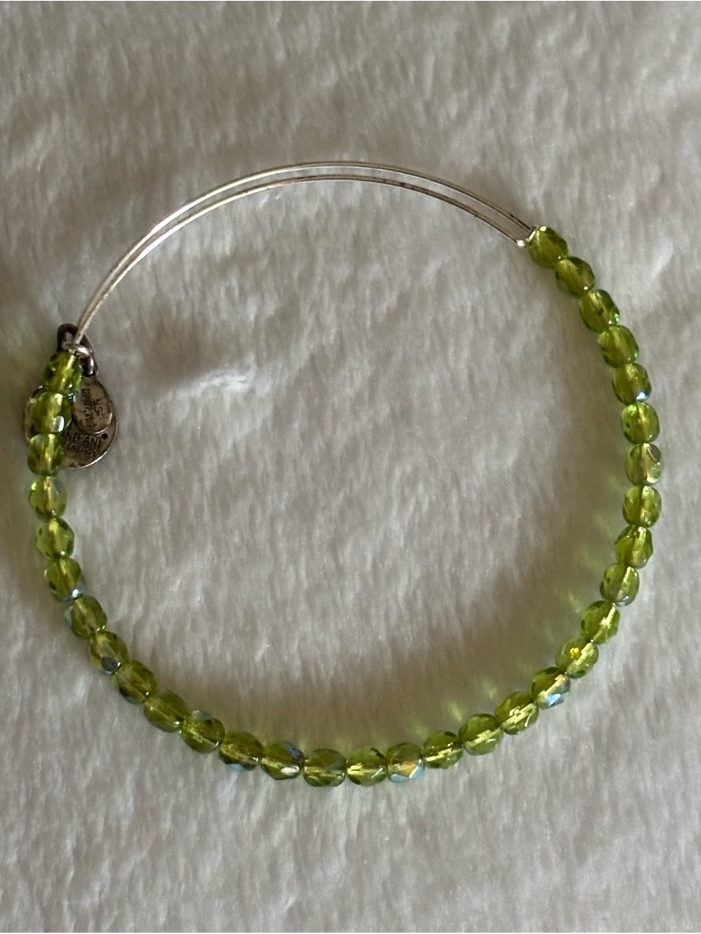 Alex and Ani Chartreuse Beaded Bangle Bracelet - Silver
